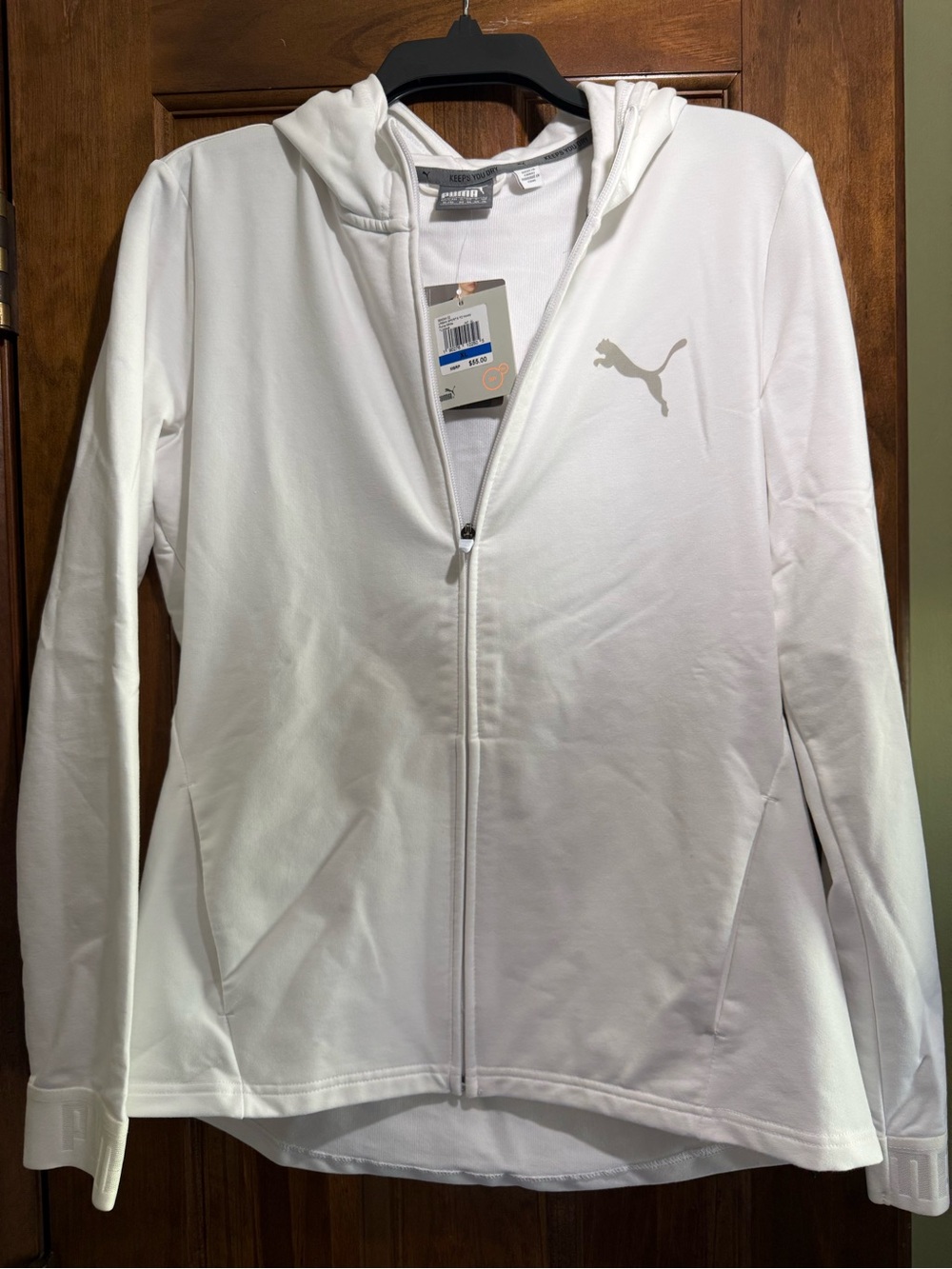 Puma White Full-Zip Hooded Sweatshirt with Subtle Logo